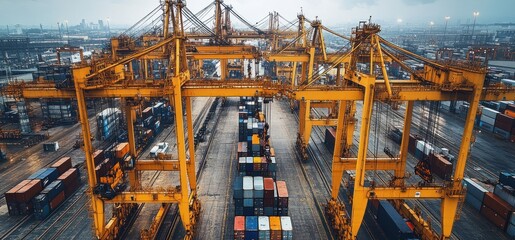 Aerial View of a Bustling Container Port: Global Trade and Logistics