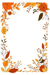 Obraz premium Autumnal floral border with leaves and berries with empty space