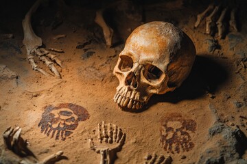 An ancient human skull. Generative AI