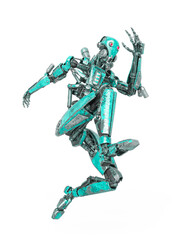 apocalypse cyborg is jumping like a comic hero