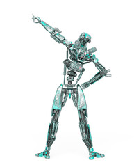 apocalypse cyborg is pointing up to the stars like a comic hero on rear view