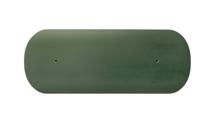 A top down view of a green rectangular surface with rounded edges and two small holesisolated on transparent background