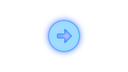 Circle right icon glowing neon on transparent background