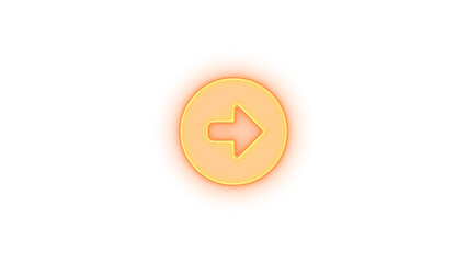 Circle right icon glowing neon on transparent background