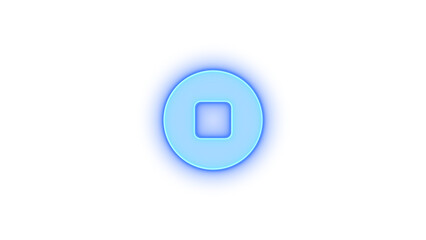 Circle stop icon glowing neon on transparent background