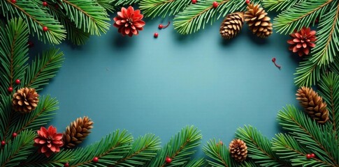 Christmas fir branches with pine cones border, festive, Christmas