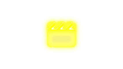 Clapperboard icon yellow color glowing neon on transparent background