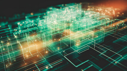 Fototapeta premium Abstract Digital Cityscape: Network of Data Cubes and Lines