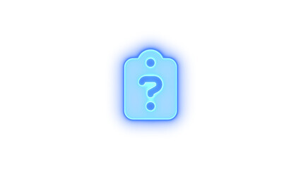 Clipboard question icon blue color glowing neon on transparent background