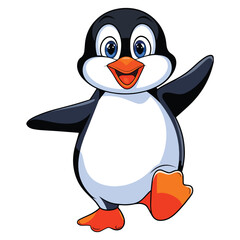Cute baby penguin cartoon waving, vector illustration. Adorable baby penguin with a friendly wave, perfect for children designs, fun illustrations, and animal themed projects.