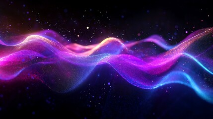 Neon wave design in motion across purple and gold backdrop picture