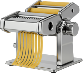 High quality stainless steel pasta maker machine creating fresh pasta strands Perfect for cooking and food preparation