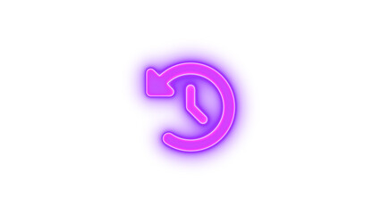 Clock rotate left icon purple color glowing neon on transparent background