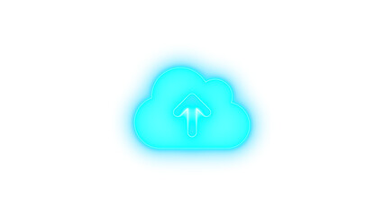 Cloud arrow up icon cyan color glowing neon on black background