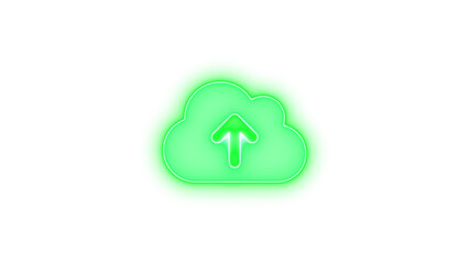 Cloud arrow up icon green color glowing neon on black background