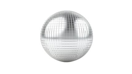 Isolated disco ball with reflective mirrored tiles against a stark black background sceneisolated on transparent background