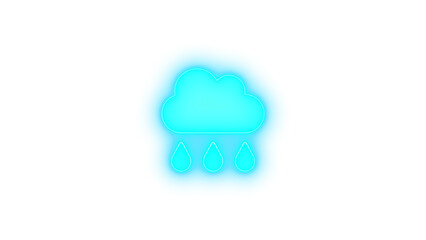 Cloud rain icon cyan color glowing neon on transparent background