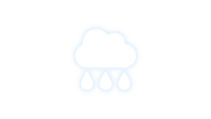 Cloud rain icon white color glowing neon on transparent background