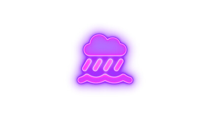 Cloud showers water icon purple color glowing neon on transparent background