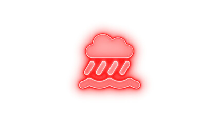 Cloud showers water icon red color glowing neon on transparent background