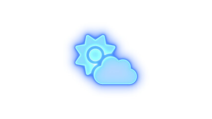 Cloud sun icon blue color glowing neon on transparent background