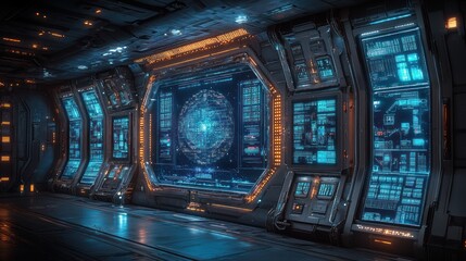Obraz premium Futuristic Spaceship Bridge: High-Tech Control Room