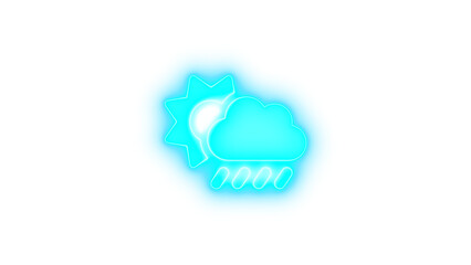 Cloud sun rain icon cyan color glowing neon on transparent background