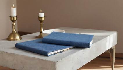 Fototapeta premium Blue textile journals on a table
