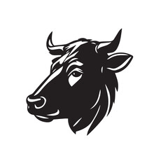 Cow head silhouette on white background. Cow silhouette logo design. Vector illustration.