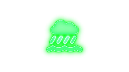 Cloud showers water icon green color glowing neon on transparent background