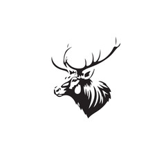 Black elk animal silhouette isolated on white background. Animal elk silhouette. Elk face silhouette. vector illustration.	