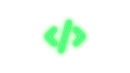 Code icon green color glowing neon on black background