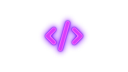 Code icon purple color glowing neon on black background