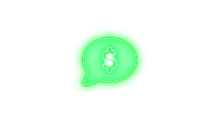 Comment dollar icon green color glowing neon on transparent background