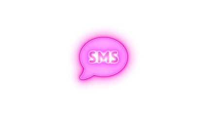 Comment sms icon pink color glowing neon on transparent background