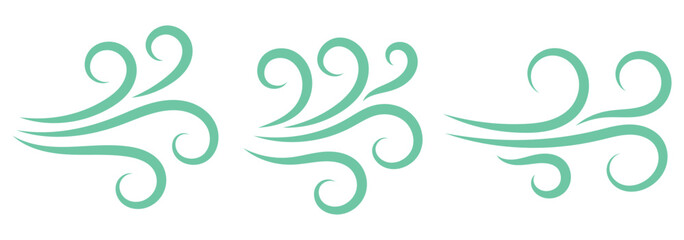 Hand drawn wind air flow icon. Free breath symbol. Fresh air flow sign. Doodle wind blow icons. Weather symbol. Climate design element. Vector illustration isolated on white background. EPS10