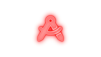 Compass drafting icon red color glowing neon on transparent background