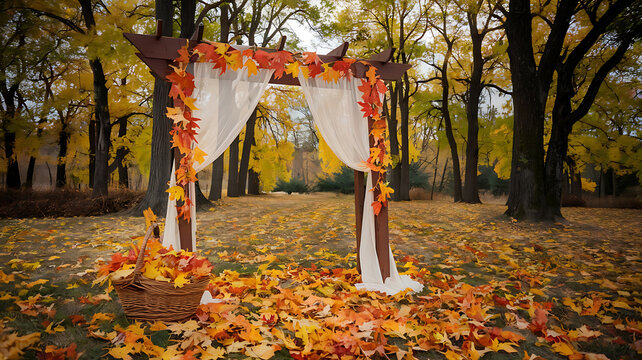 Autumn wedding arch fall foliage rustic decor