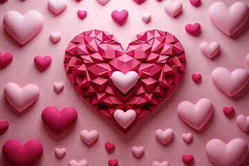 Obraz premium Valentines Day Pink Minimalist Heart Pattern Background Design
