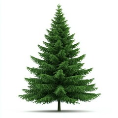 Fototapeta premium A classic spruce tree stands tall and proud, its vibrant green needles contrasting against the bright white background.