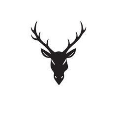Black elk animal silhouette isolated on white background. Animal elk silhouette. Elk face silhouette. vector illustration.	