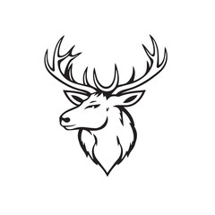 Black elk animal silhouette isolated on white background. Animal elk silhouette. Elk face silhouette. vector illustration.	