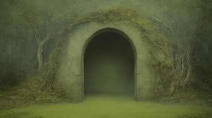 Obraz premium Mysterious stone archway in a misty forest