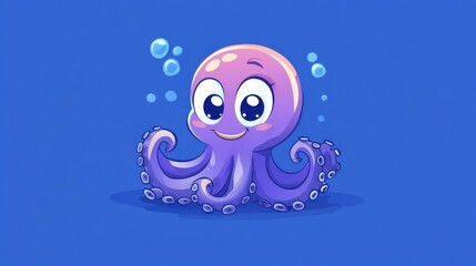 A charming D cartoon octopus illustration, featuring lively textures and bright colors in modern flat style.