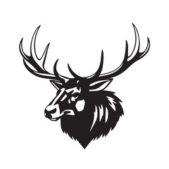 Black elk animal silhouette isolated on white background. Animal elk silhouette. Elk face silhouette. vector illustration.	
