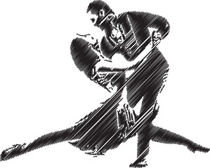 Elegant Dance Couple in Artistic Scribble Style