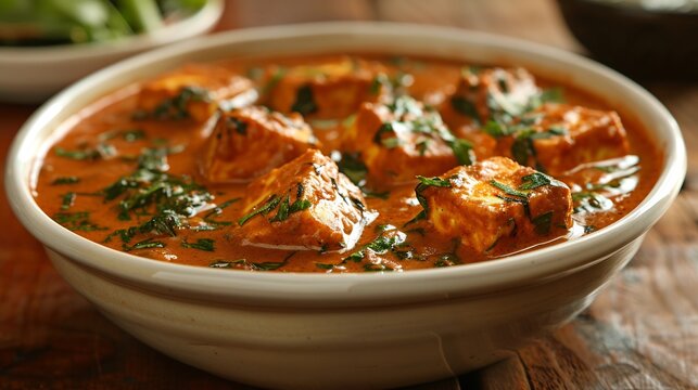 Indian malai kofta paneer dumplings creamy tomato curry served in a white ceramic bowl