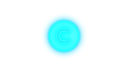 Copyright icon cyan color glowing neon on black background