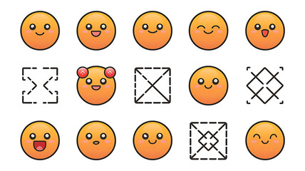 Obraz premium Cute cartoon emoji faces and geometric shapes Friendly kawaii digital graphics