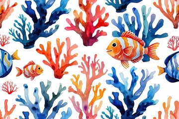 Playful Watercolor Coral Fish Design for Vibrant Aquarium Themes